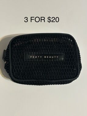 🌟 Fenty Beauty Black Mesh Makeup Pouch with Pink Zipper NWOT